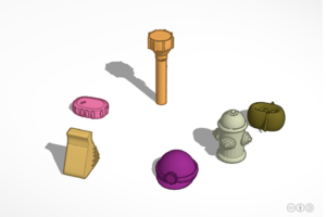 3D modelled designs of the 6 game pieces