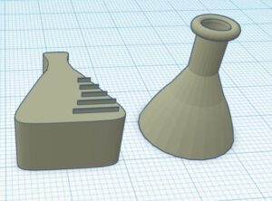 2 beaker 3D design side by side - one standing up and one laying down