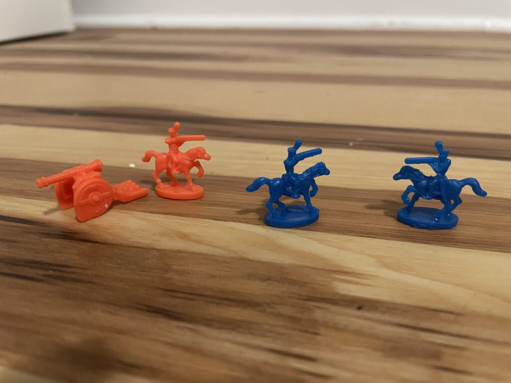 Orange and blue Risk game pieces