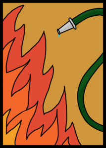 Game card with hose next to fire with color