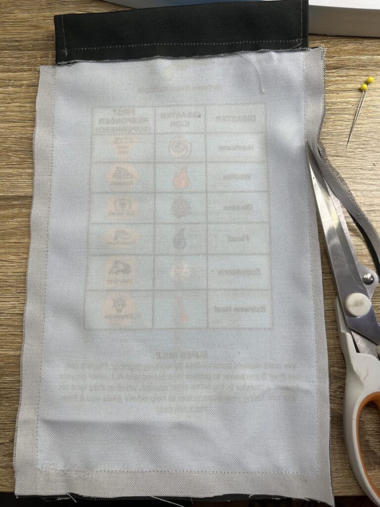 Inside game parts bag fabric that is sewn on all sides