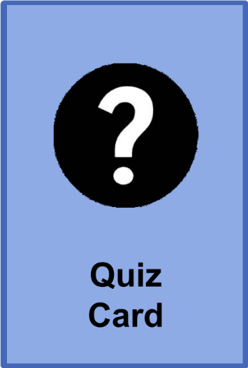 Quiz card shows a black question mark symbol with a blue background
