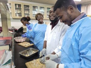 My research assistants preparing food samples in the lab