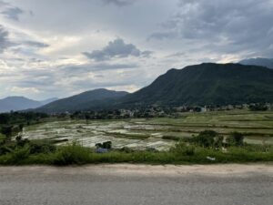 The rice paddy fields as driving into Trishuli