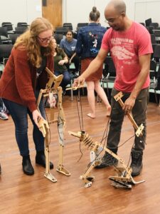 Lena and Tarish test out the puppets for ATLAS.