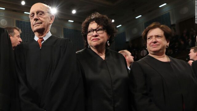 A picture of Supreme Court Justices Stephen Breyer, Sonia Sotomayor, and Elena Kagan (in order from left to right)