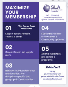 This is an infographic noting how Special Library Association Members can maximize their membership. 