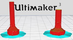 narrow, tall red flashlight 3D model set on the left to a wider, stout red flashlight 3D model on a virtual 3D grid